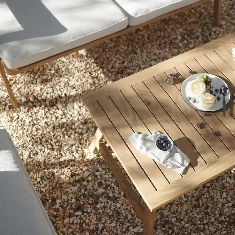 Outdoor Acacia Wood Seating Group, Coffee Table and Loveseat with Cushions