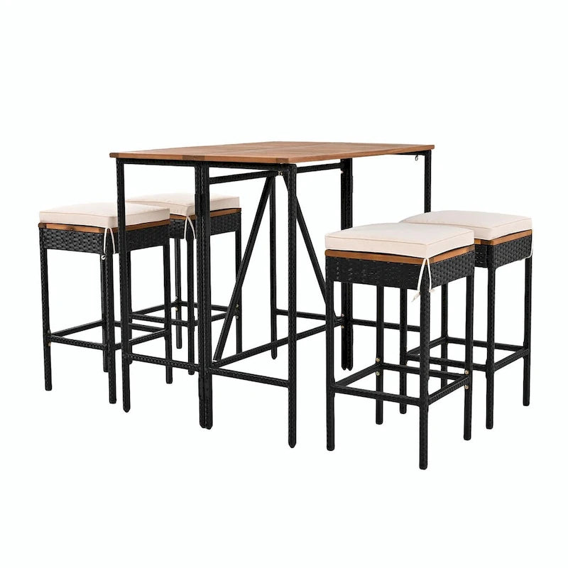 10-Piece Outdoor Bar Height Dining Set with Acacia Wood Table and 8 Stools