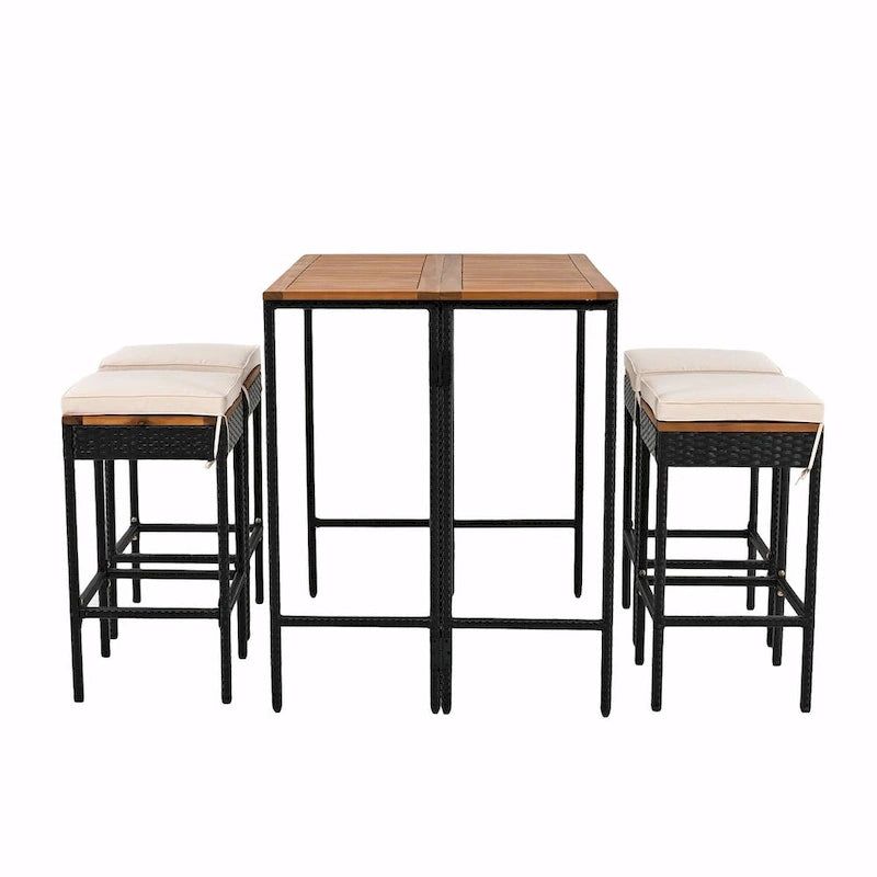 10-Piece Outdoor Bar Height Dining Set with Acacia Wood Table and 8 Stools