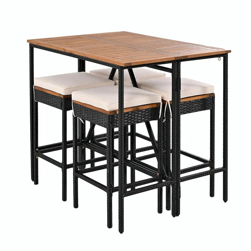 10-Piece Outdoor Bar Height Dining Set with Acacia Wood Table and 8 Stools