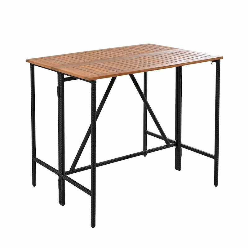 10-Piece Outdoor Bar Height Dining Set with Acacia Wood Table and 8 Stools