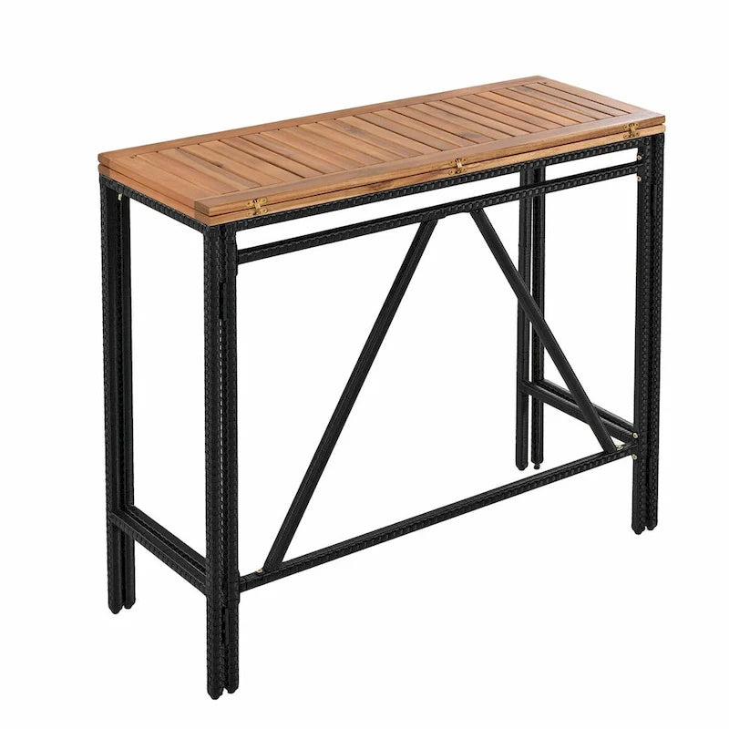 10-Piece Outdoor Bar Height Dining Set with Acacia Wood Table and 8 Stools