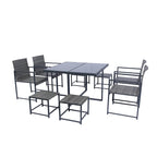 9-Pieces Outdoor Patio Dining Sets with Glass Table Top and Grey Cushion - N/A
