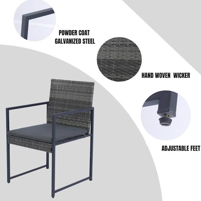 9-Pieces Outdoor Patio Dining Sets with Glass Table Top and Grey Cushion - N/A