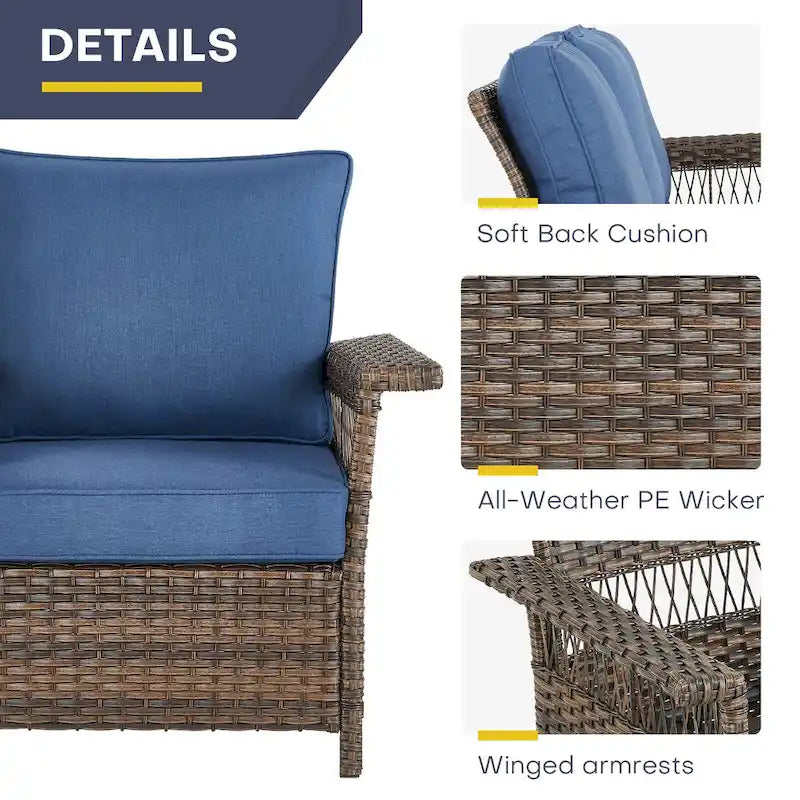 Gymojoy 3 Peices Patio Chairs with Coffee Table - Brown