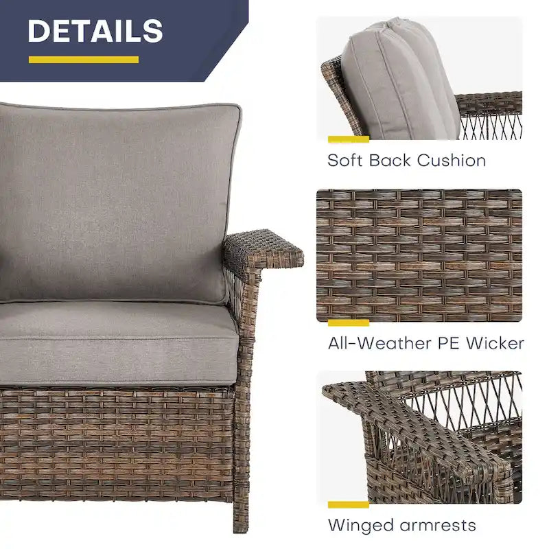 Gymojoy 3 Peices Patio Chairs with Coffee Table - Brown
