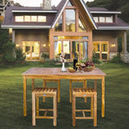 Chic Teak 5 Piece Teak Wood Antigua Patio Counter Height Bistro Set with 63  Rectangular Table and 4 Stools