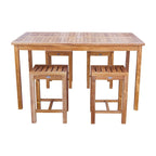 Chic Teak 5 Piece Teak Wood Antigua Patio Counter Height Bistro Set with 63  Rectangular Table and 4 Stools
