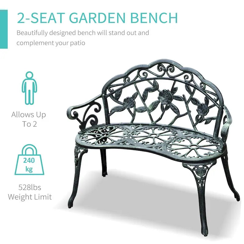 Outsunny Outdoor Bench Cast Aluminum Outdoor Furniture - As picture