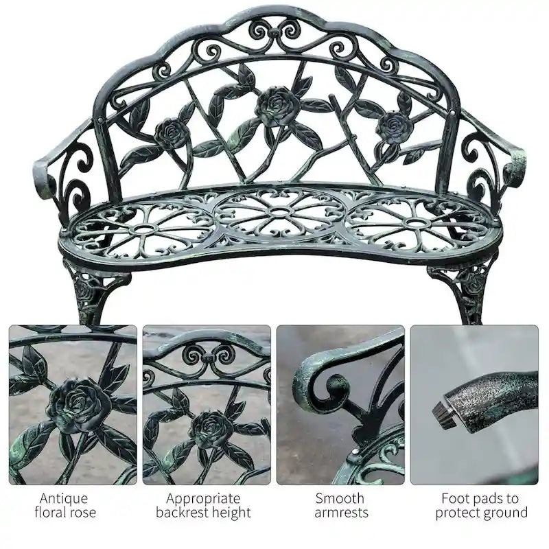 Outsunny Outdoor Bench Cast Aluminum Outdoor Furniture - As picture