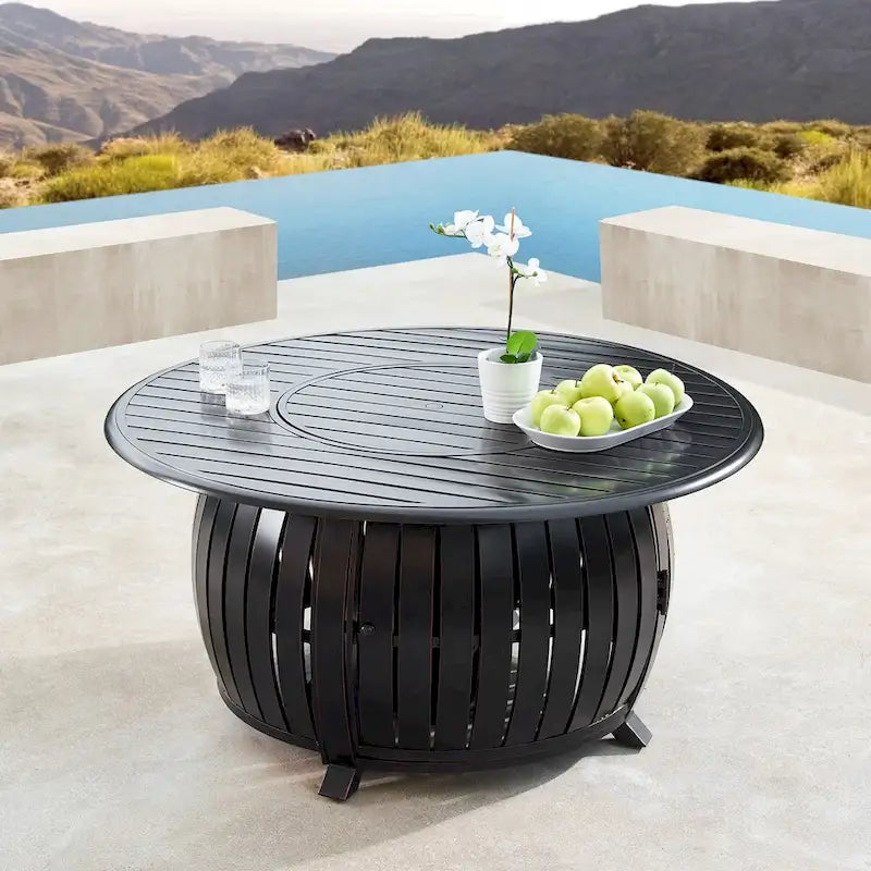 Aluminum 44in Fire Table Set with Four Swivel Rockers & Accessories