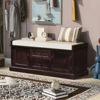 Storage Bench with 2 Drawers and 2 Cabinets, Shoe Bench with Removable Cushion for Living Room, Entryway (Black)