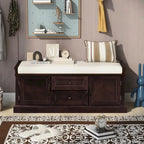 Storage Bench with 2 Drawers and 2 Cabinets, Shoe Bench with Removable Cushion for Living Room, Entryway (Black)