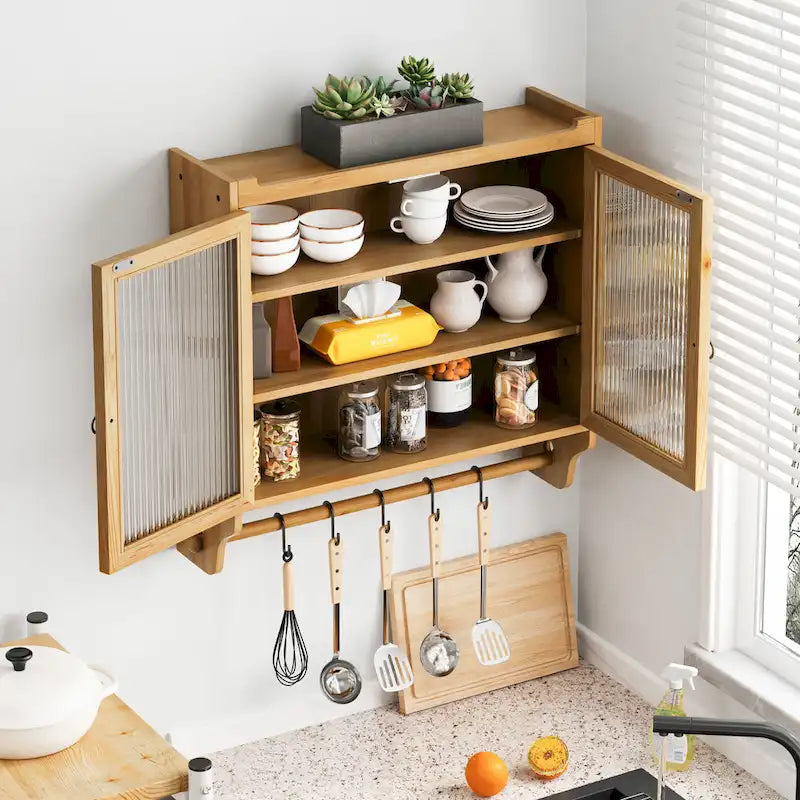 24.8 Glass Door Vintage Double Door Wall Cabinet