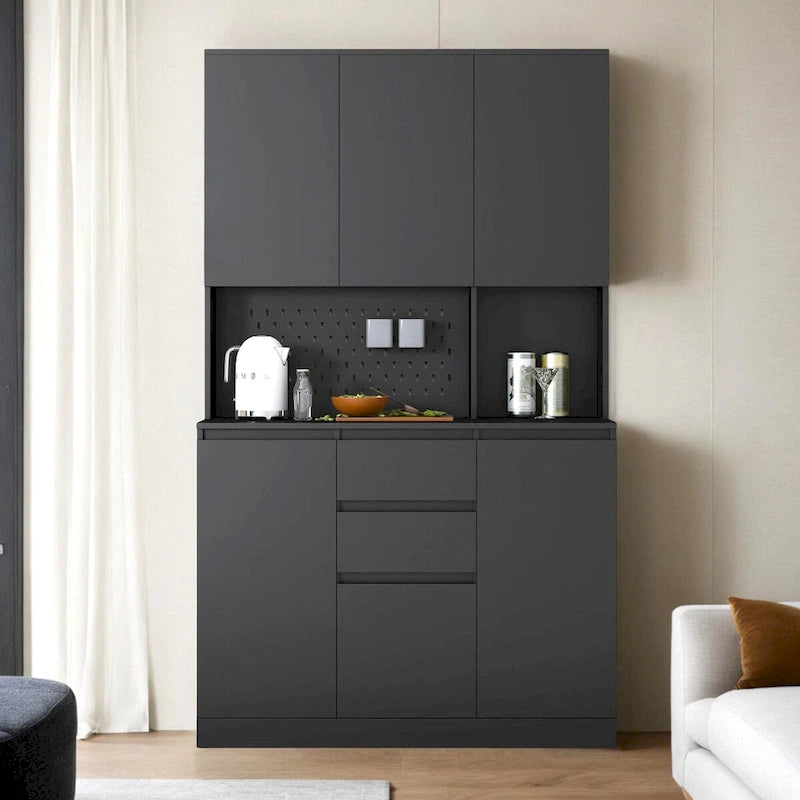 74  Freestanding Kitchen Pantry Cabinet Cupboard with 6 Doors,3 Shelves and 2 Drawer,Versatile Wardrobe & Kitchen Cabinet