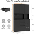 74  Freestanding Kitchen Pantry Cabinet Cupboard with 6 Doors,3 Shelves and 2 Drawer,Versatile Wardrobe & Kitchen Cabinet
