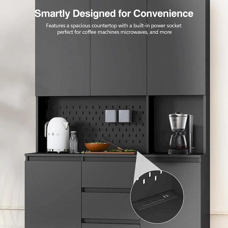 74  Freestanding Kitchen Pantry Cabinet Cupboard with 6 Doors,3 Shelves and 2 Drawer,Versatile Wardrobe & Kitchen Cabinet