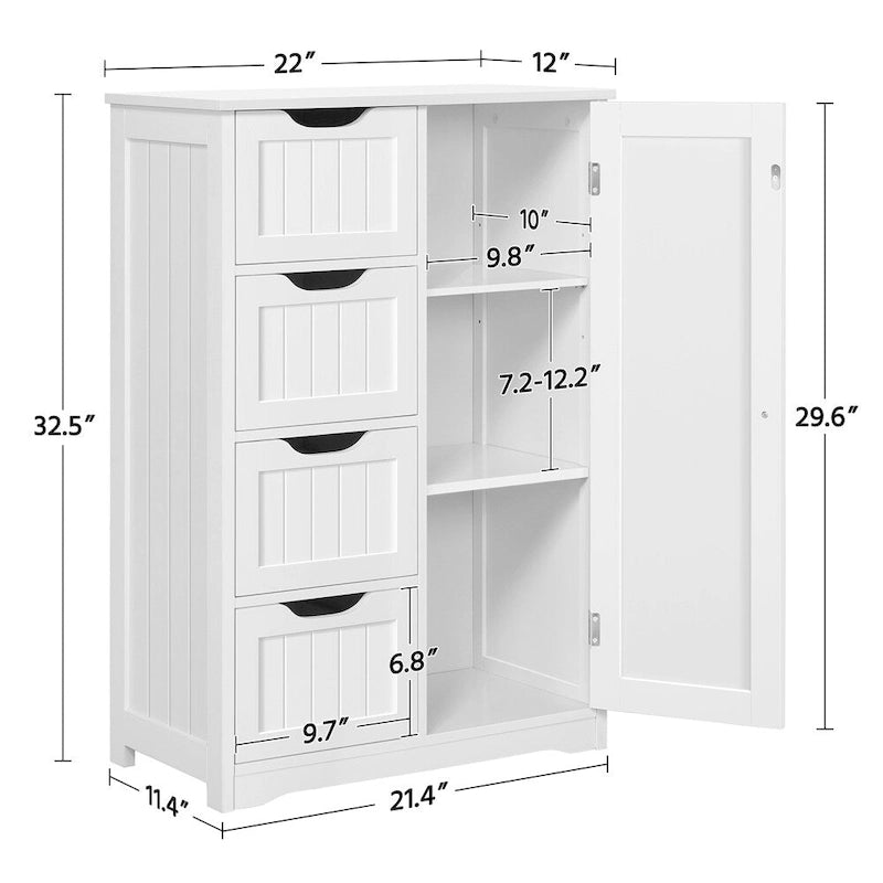 Yaheetech Floor Bathroom Cabinet Unit with 4 Drawers, Cupboard Storage