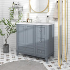 36 Inch Bathroom Vanity with USB Charging, Resin Sink, Solid Wood Frame, 3 Drawers Storage