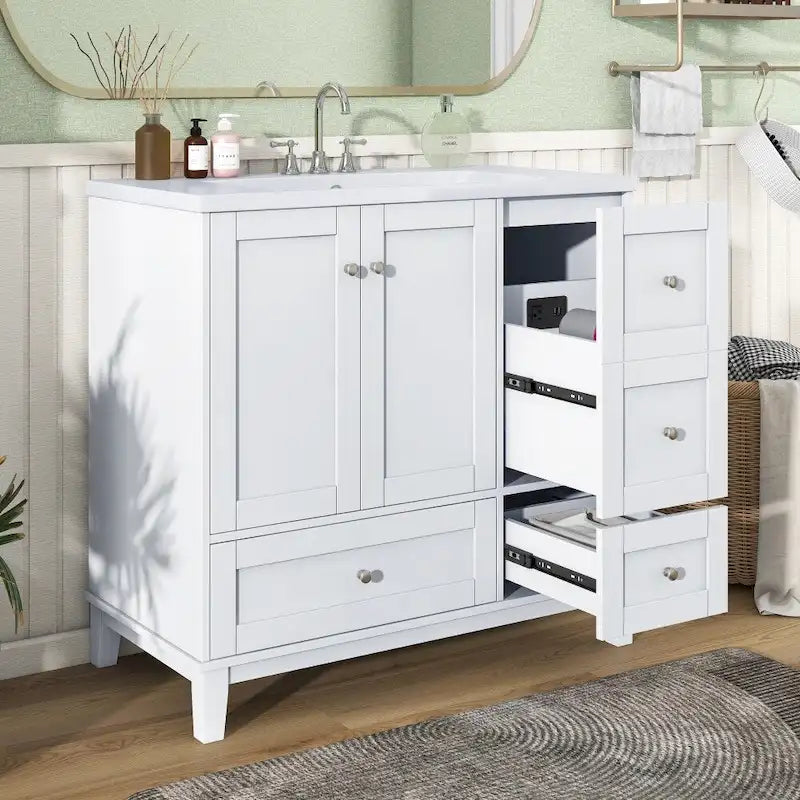 36 Inch Modern Bathroom Vanity with USB Charging and Single Resin top
