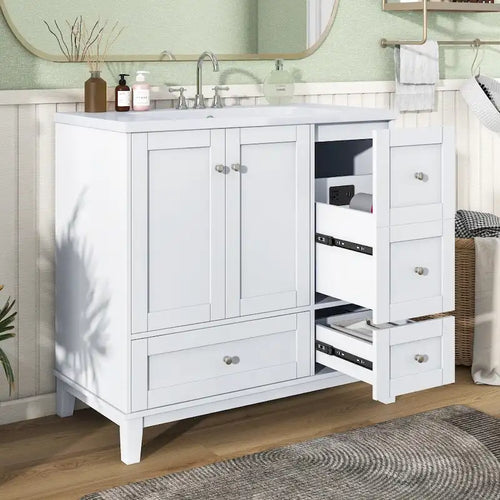 36 Inch Modern Bathroom Vanity with USB Charging and Single Resin top