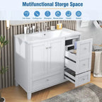 36 Inch Bathroom Vanity with USB Charging, Resin Sink, Solid Wood Frame, 3 Drawers Storage