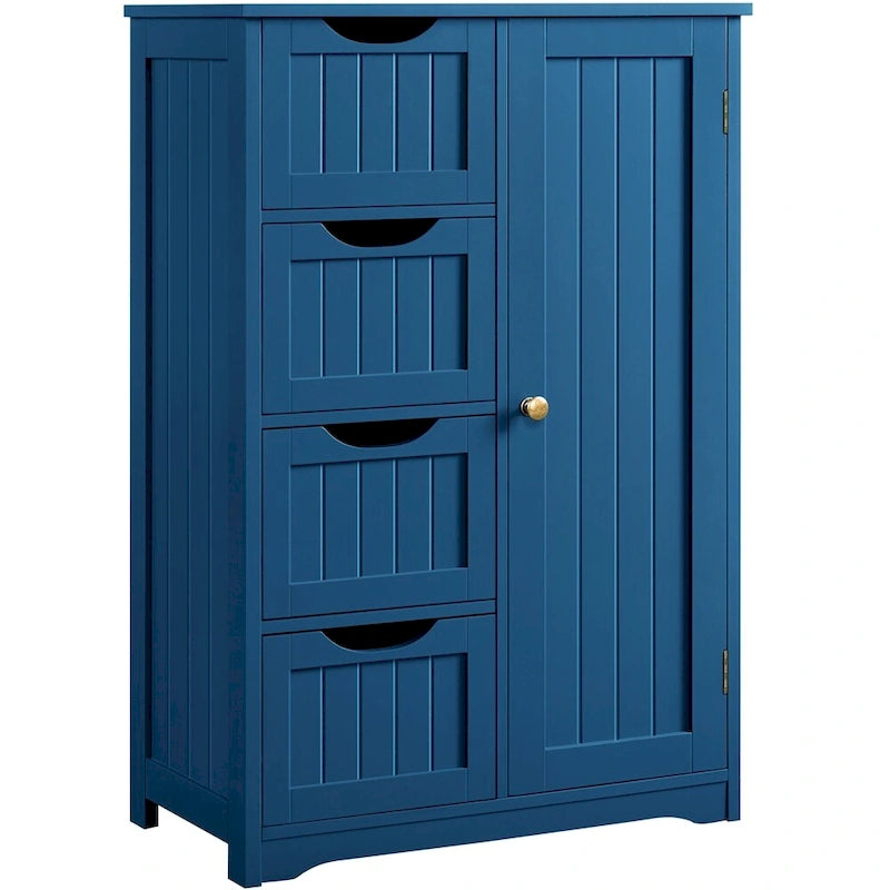 4-Tier Wooden Storage Cabinet 22"x12"x32.5" with Sliding Drawers & Adjustable Shelf - White Bathroom Floor Organizer