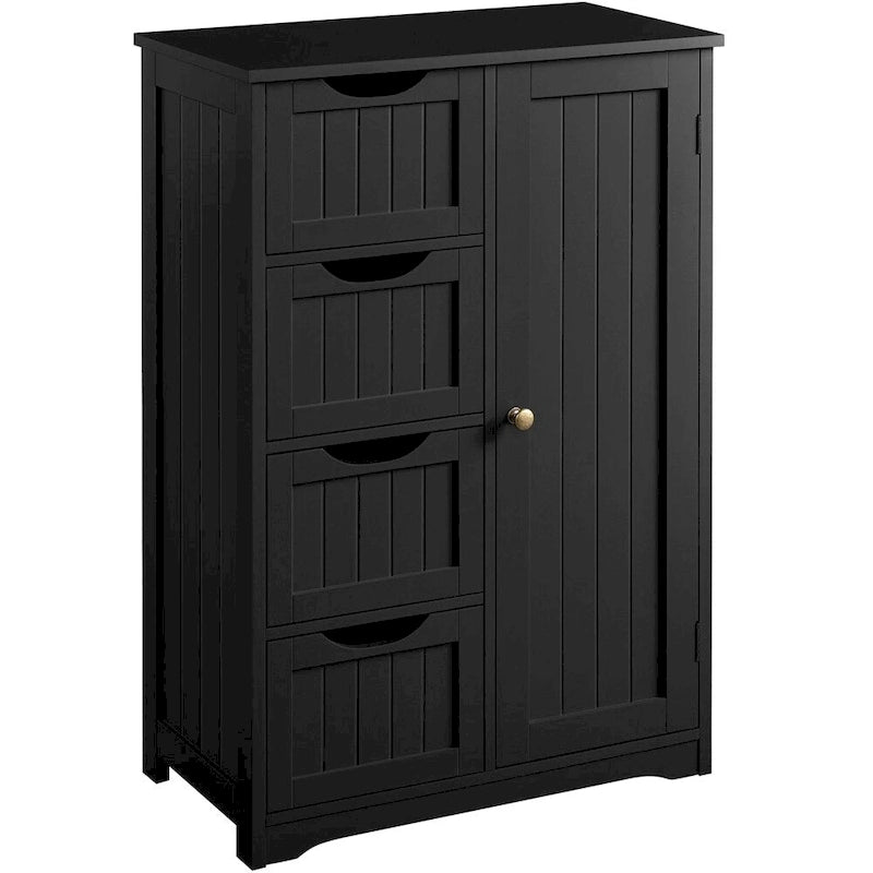 4-Tier Wooden Storage Cabinet 22"x12"x32.5" with Sliding Drawers & Adjustable Shelf - White Bathroom Floor Organizer