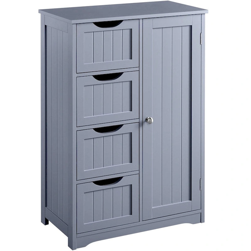 4-Tier Wooden Storage Cabinet 22"x12"x32.5" with Sliding Drawers & Adjustable Shelf - White Bathroom Floor Organizer