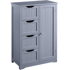 4-Tier Wooden Storage Cabinet 22"x12"x32.5" with Sliding Drawers & Adjustable Shelf - White Bathroom Floor Organizer