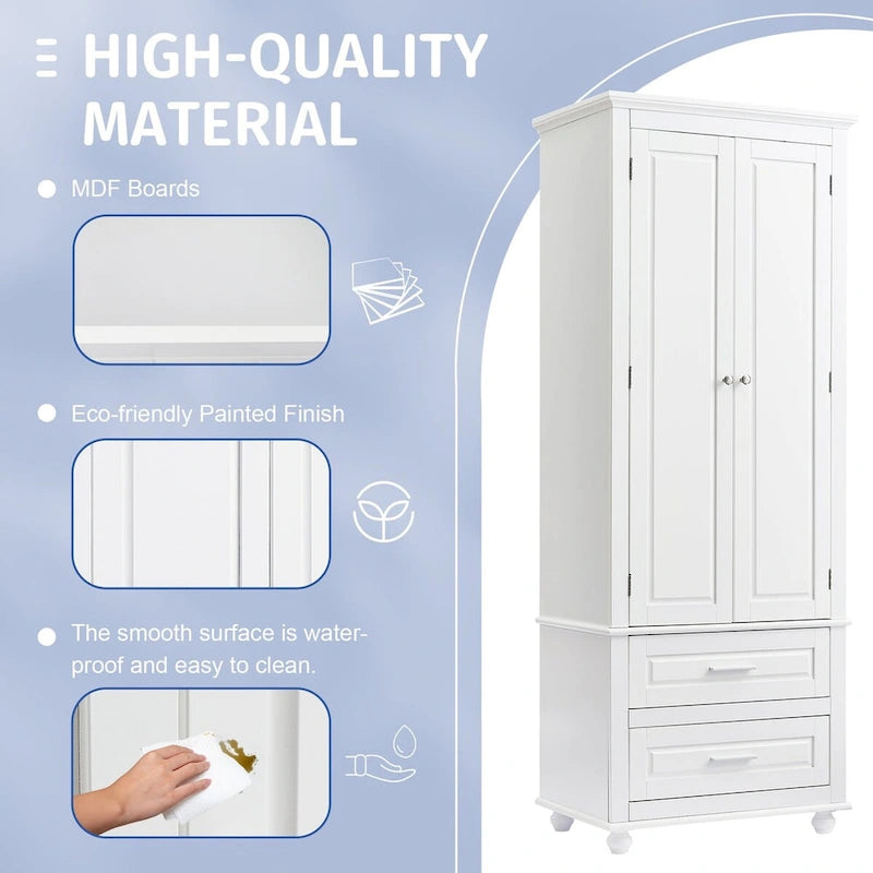 Tall Storage Cabinet with Two Drawers for Bathroom/Office - 24 x62.5