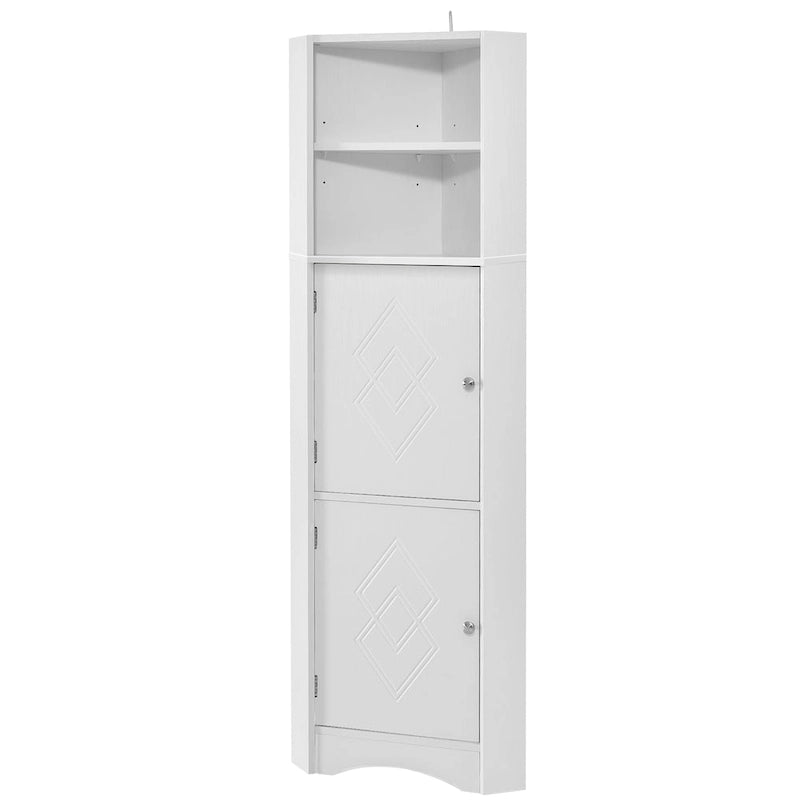 Freestanding Tall Bathroom Corner Cabinet 61" H x 14.96" W Triangle Storage Tower with Adjustable Shelves White