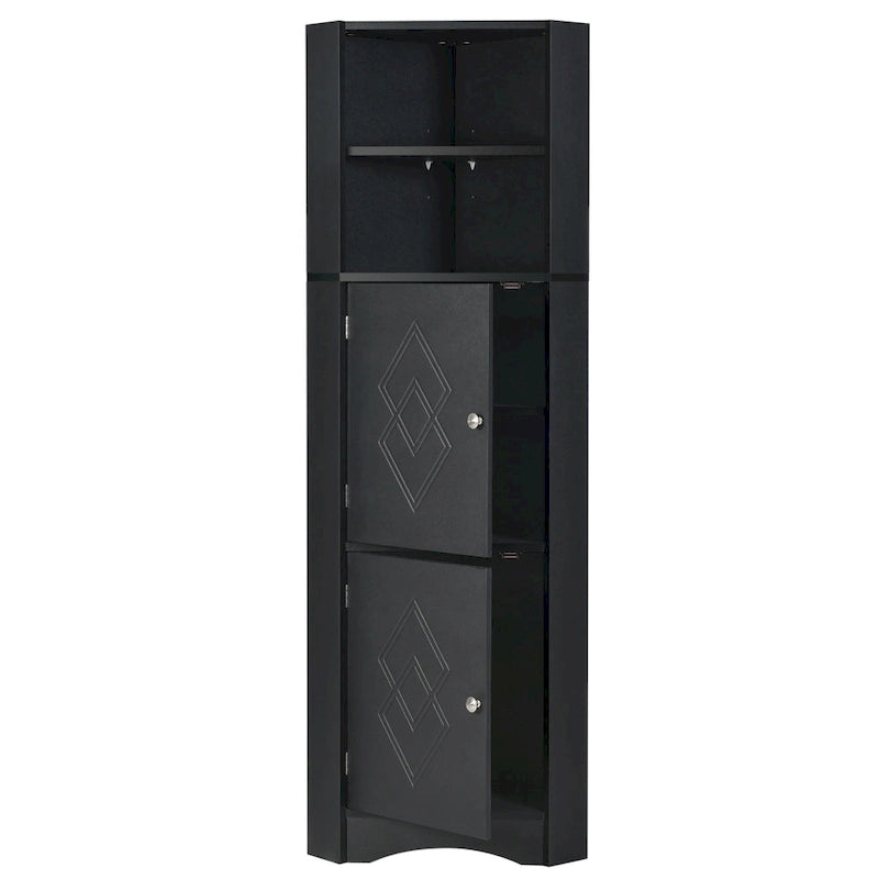 Freestanding Tall Bathroom Corner Cabinet 61" H x 14.96" W Triangle Storage Tower with Adjustable Shelves White