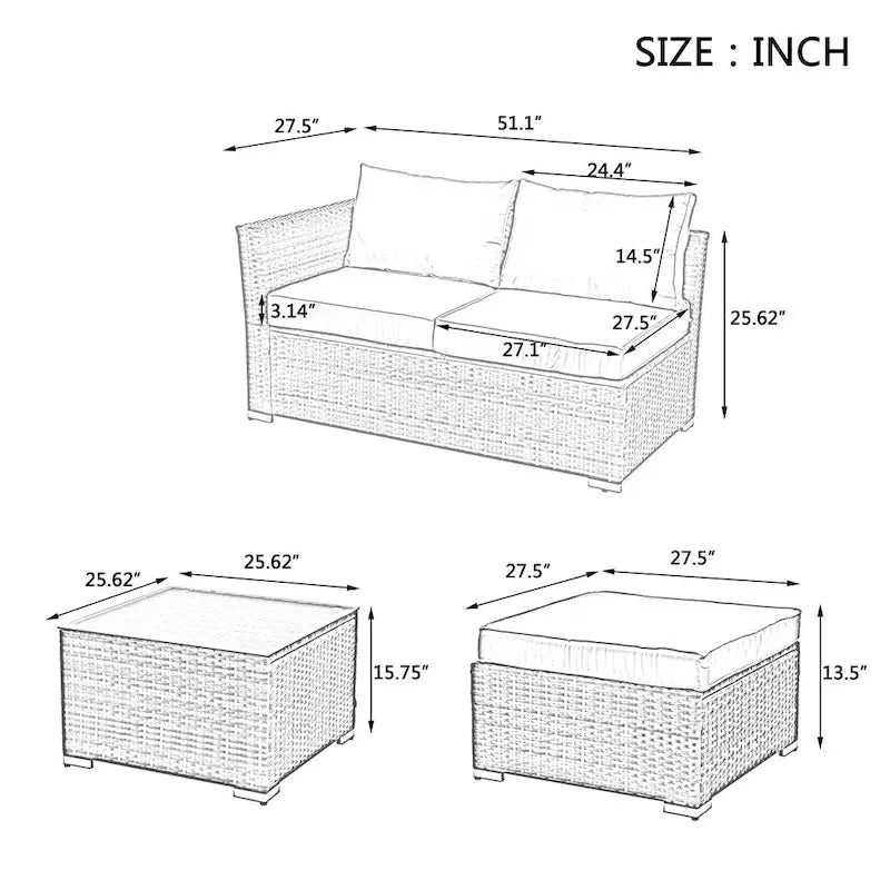4 Set Wicker Furniture,Patio Furniture,Seasonal PE Wicker Furniture