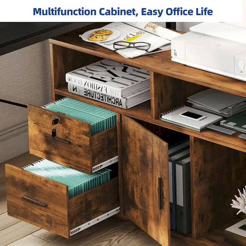 Moasis 2 Drawer Lateral Wood Filing Cabinet with Lock and Open Shelves for Home Office