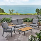 4-Piece Metal Patio Conversation Set with Grey Cushions