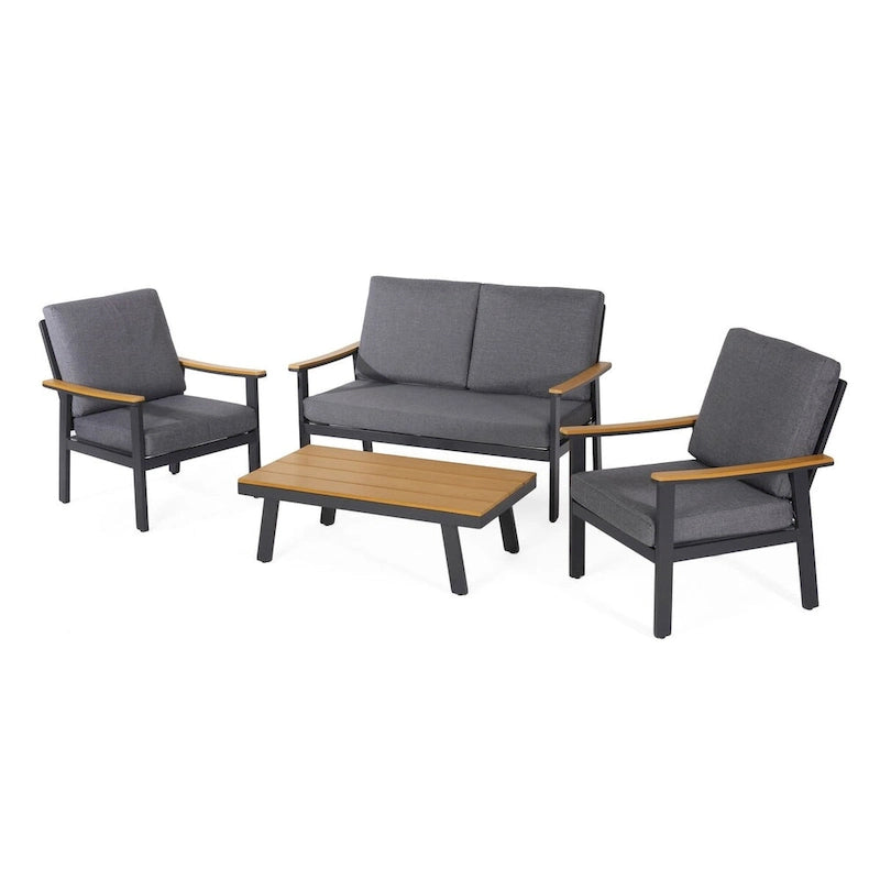 4-Piece Metal Patio Conversation Set with Grey Cushions