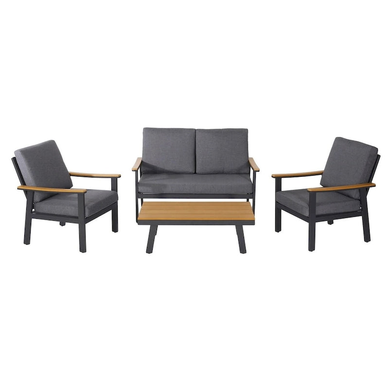 4-Piece Metal Patio Conversation Set with Grey Cushions