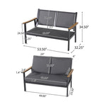 4-Piece Metal Patio Conversation Set with Grey Cushions