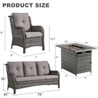 Propane Fire Pit Table with Patio Sofa Chair Set - Grey