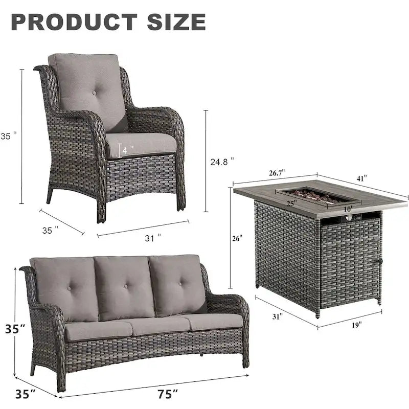 Propane Fire Pit Table with Patio Sofa Chair Set - Grey