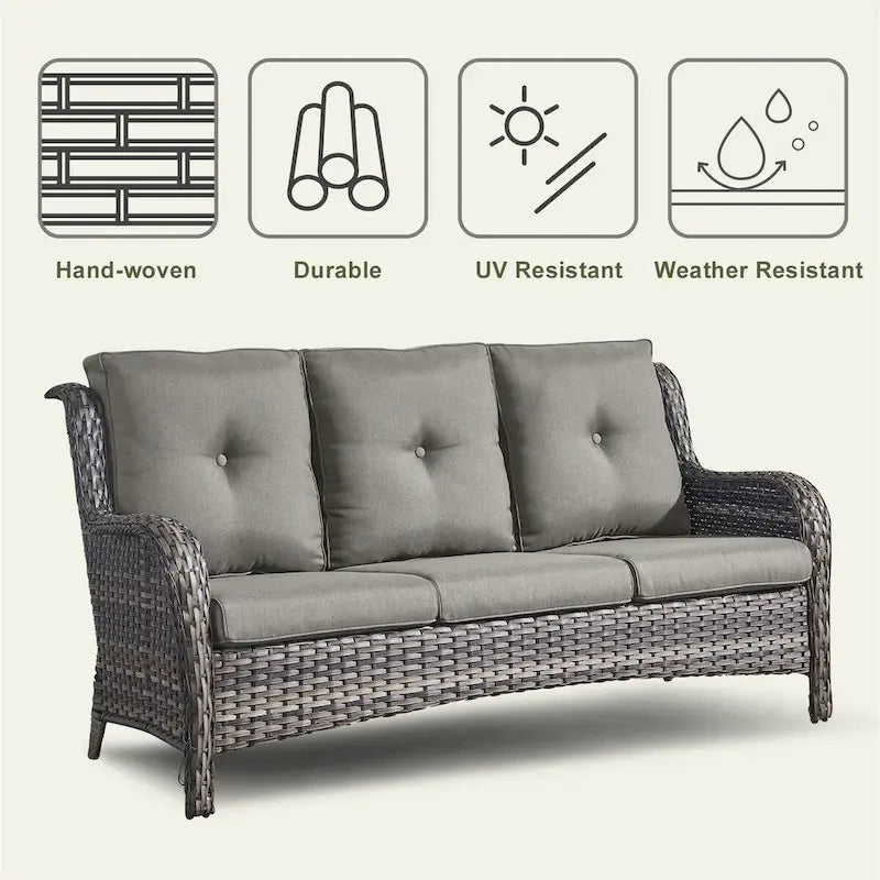 Propane Fire Pit Table with Patio Sofa Chair Set - Grey