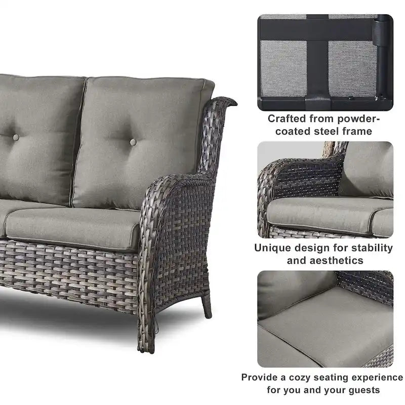Propane Fire Pit Table with Patio Sofa Chair Set - Grey
