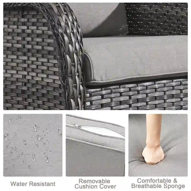 Propane Fire Pit Table with Patio Sofa Chair Set - Grey