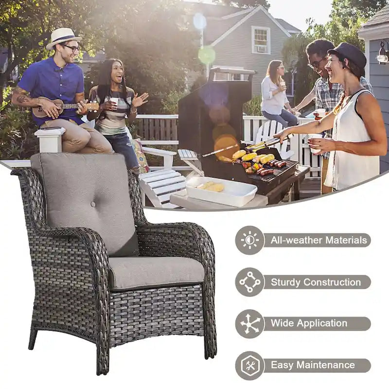 Propane Fire Pit Table with Patio Sofa Chair Set - Grey