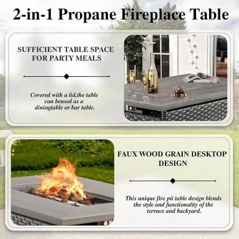 Propane Fire Pit Table with Patio Sofa Chair Set - Grey