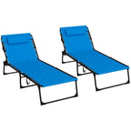 2-Piece Outdoor Folding Chaise Lounge Set with 5-level Reclining Back, Padded Seat, Side Pocket & Headrest