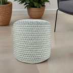 20  Blue Polyester Round Geometric Indoor Outdoor Pouf Ottoman