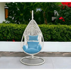 HomeRoots 40  Blue and Steel stand finished Metal Outdoor Swing Chair with Blue Cushion