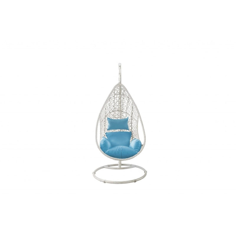 HomeRoots 40  Blue and Steel stand finished Metal Outdoor Swing Chair with Blue Cushion